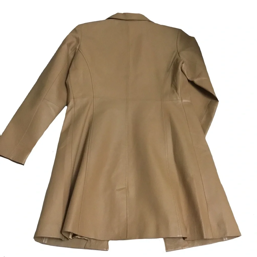 size 6 - Vintage Y2K Metro Style Woman’s Tan 100% Leather Shell Coat - Picture 3 of 5